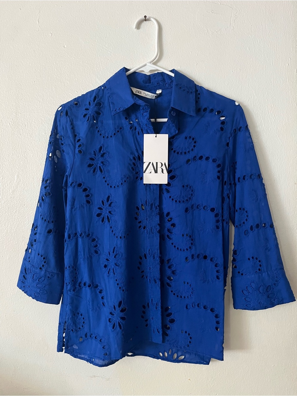 Zara Cobalt Blue Eyelet Button-Front Blouse